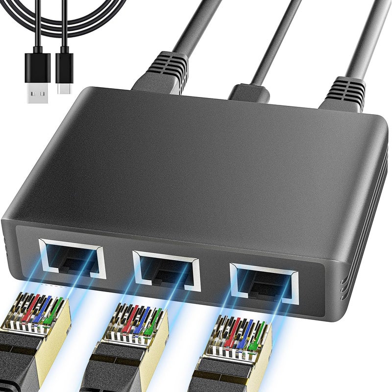 bliyee Gigabit Ethernet Splitter 1 to 4 1000Mbps Internet Cable Splitter, High Speed Either Network Splitter, Dual LAN RJ45 Port Router Switch Work with Cat5/5e/6/7/8 Cable - Image 1